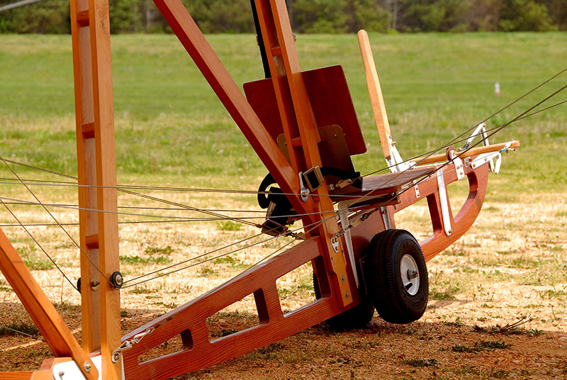 Close up of the 1929 Primary Glider Replica shows the careful craftsmanship that went into the project. The wood is hand selected Douglas Fir.